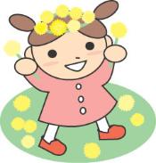たんぽぽで作った冠を頭につけ、楽しそうにしている小さい女の子のイラスト