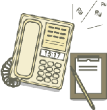 メモ帳の傍に置かれている電話の着信音が鳴っているイラスト