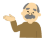 おじいさんが右手をあげて案内しているようなイラスト