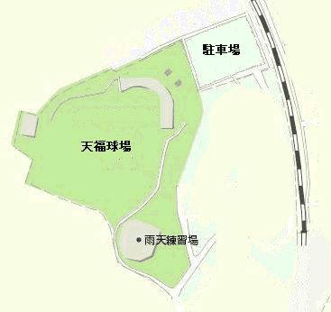 天福球場、雨天練習場、駐車場の位置が示された地図